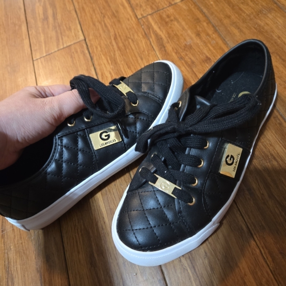 G by Guess Black Quilted Sneakers with Gold Details